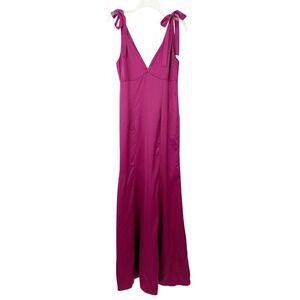 NWT Maniju V-neck Plunge Maxi Gown Dress Size S Magenta Tie Shoulder MM2346